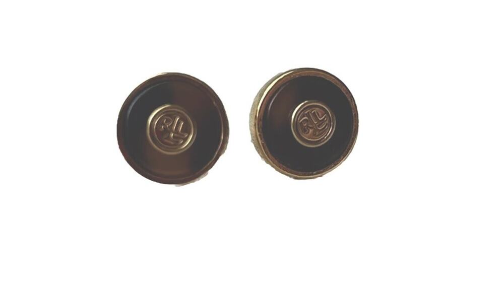 Lauren Ralph Lauren Stud Earrings Tigers Eye Gold Tone Signed LRL
